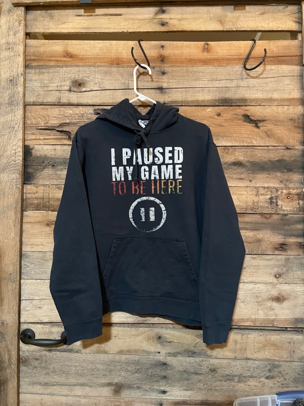 Port and Company Black Gamer Hoodie with 'I Paused My Game' Graphic